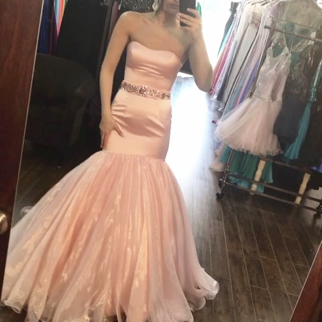 Blush Pink Satin Mermaid Prom Dresses With Crystal Beaded Sashes 2017