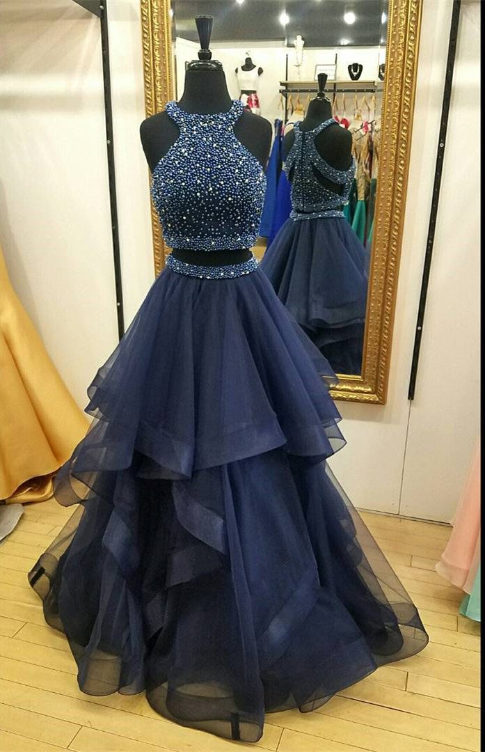 Navy Blue Prom Dress,two Piece Prom Dresses,ball Gowns Dress,long Party Dresses