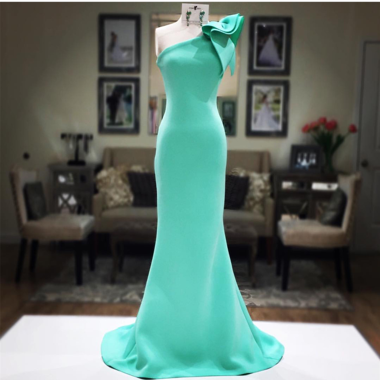 Mint Green Prom Dress,mermaid Evening Gowns,one Shoulder Dress,bow Dress,one Shoulder Bridesmaid Dresses