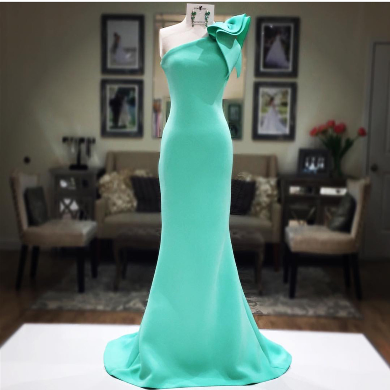 Mint Green Prom Dress Mermaid Evening Gowns One Shoulder Dress Bow Dress One Shoulder Bridesmaid Dre On Luulla