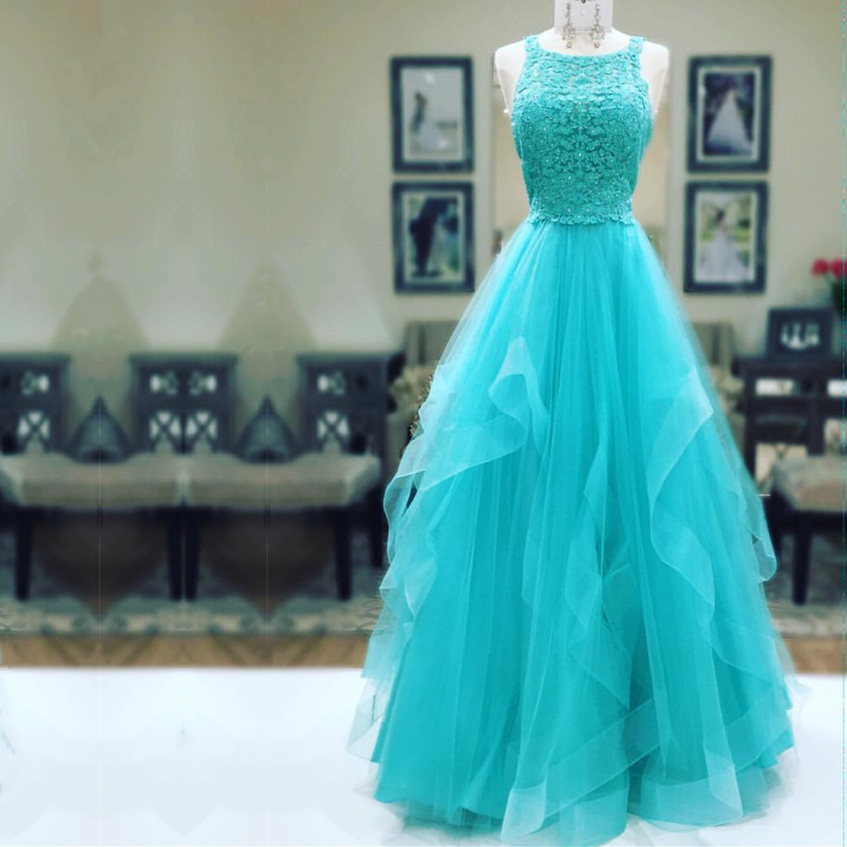 Turquoise Prom Dress,ball Gowns Prom Dress,elegant Prom Dress,sexy Prom Dresses 2017,lace Appliques Prom Gowns