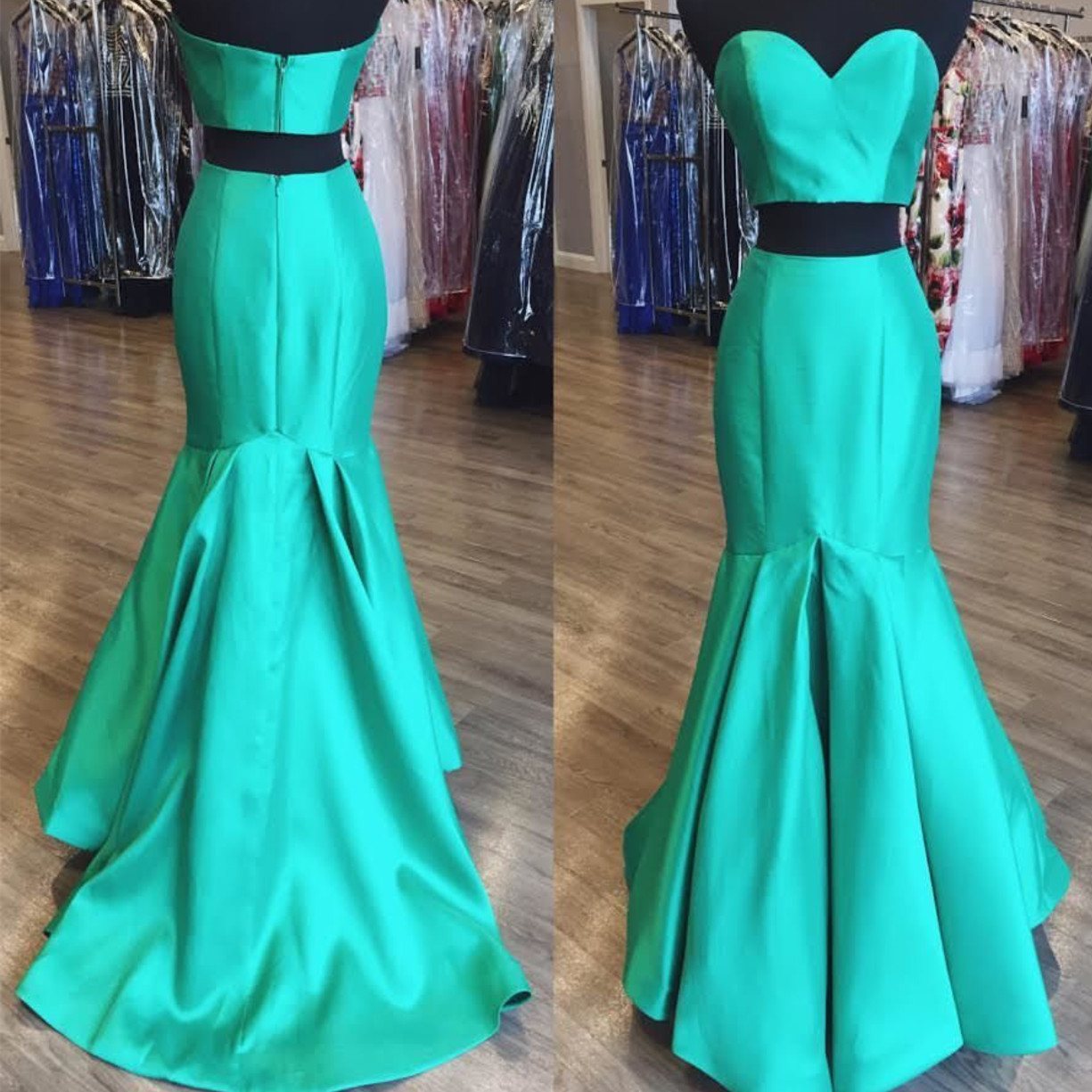 Green Prom Dress,two Piece Prom Dress,satin Prom Gowns,elegant Prom ...