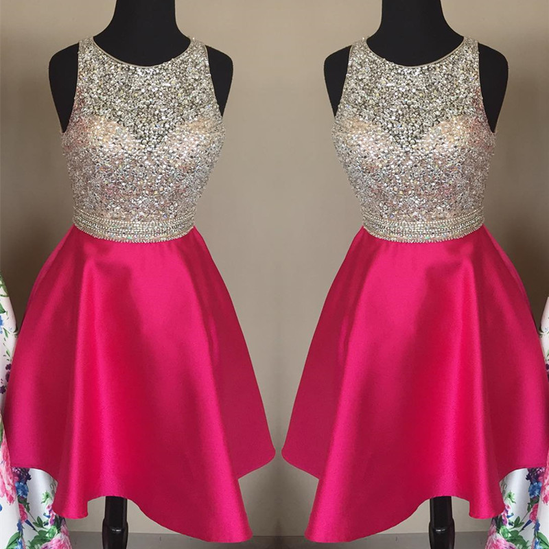 Jewelry Neck Dress,sequins Beaded Homecoming Dress,short Prom Dresses 2017,pink Homecoming Dress