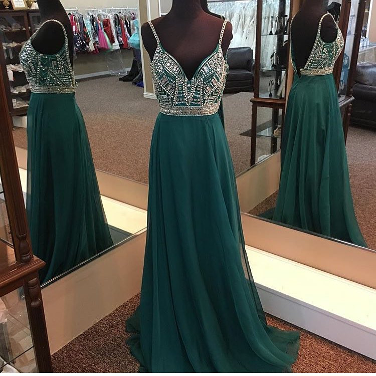 emerald green prom dress,long evening gowns,sexy prom dress, v neck prom dress