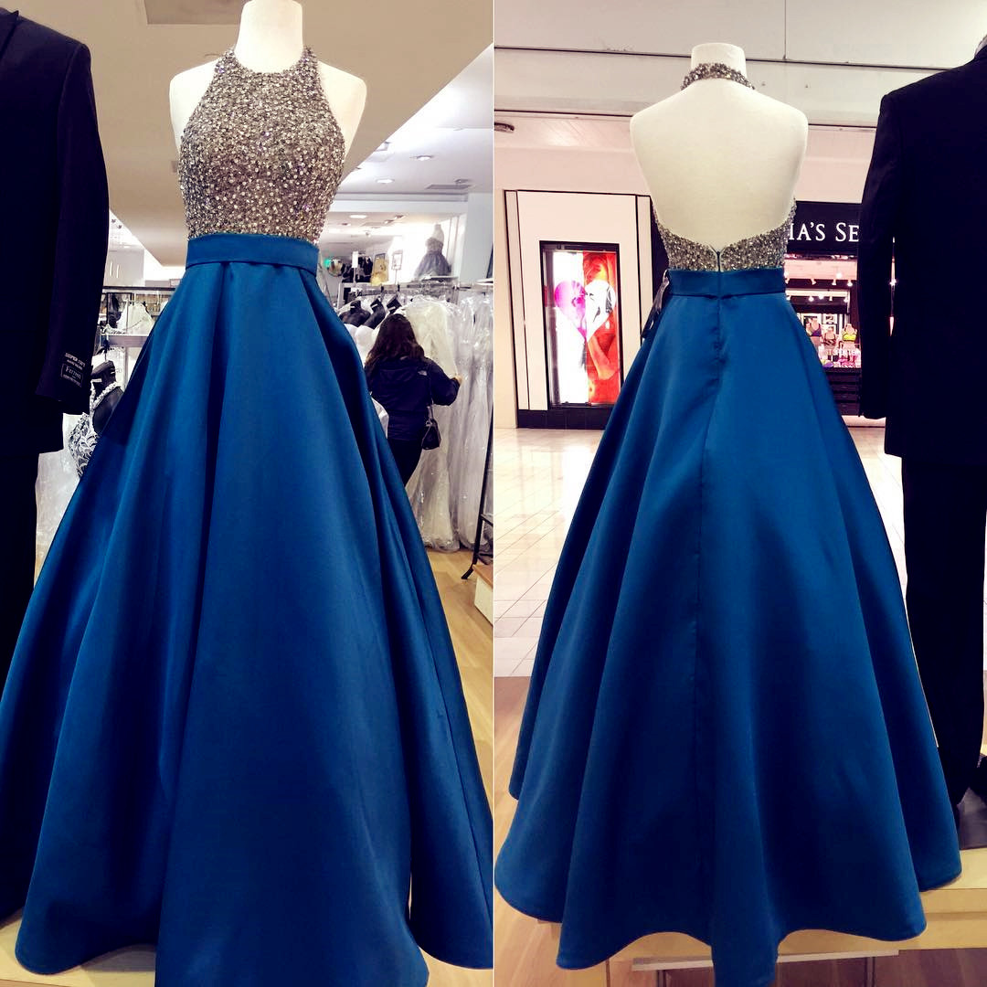 Halter Prom Dress,beaded Prom Dress,royal Blue Evening Dress,ball Gowns Prom Dresses 2017