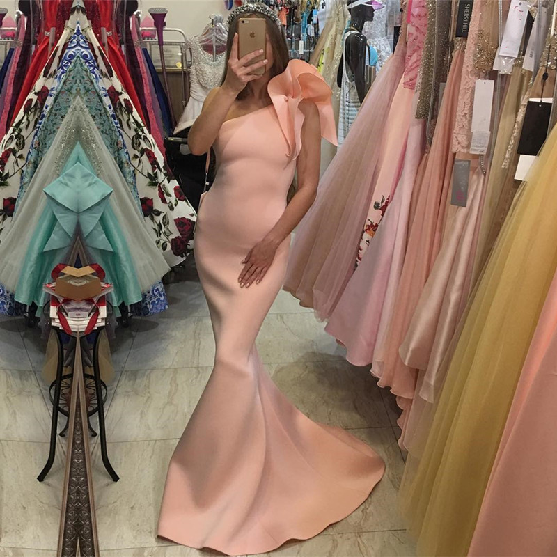 One Shoulder Prom Dress,pink Prom Dress,mermaid Evening Dresses,sexy Prom Dresses 2017