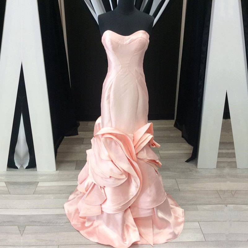 Pink Mermaid Dress,mermaid Evening Dress,ruffles Prom Dress,sexy Prom Dress,mermaid Prom Dresses 2017