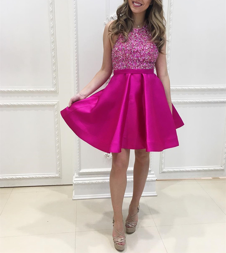 Pink Homecoming Dress,sequins Beaded Dress,short Prom Dress,sparkly Cocktail Dress,homecoming Dresses 2017