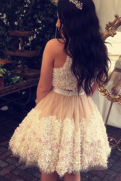 Floral Lace Homecoming Dress,two Piece Prom Dress Short,homecoming Dresses Two Piece,short Cocktail Dresses