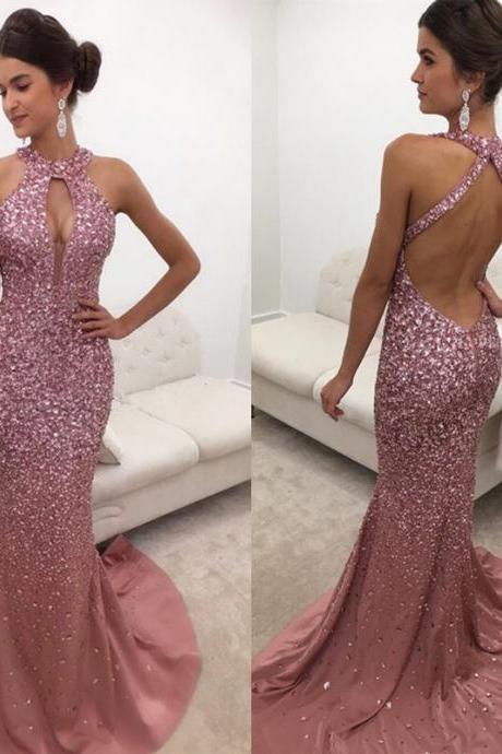 Pink Prom Dress,crystal Prom Dress,mermaid Prom Dress,mermaid Evening Gowns,pageant Gowns