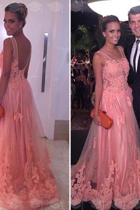 Long Pink Evening Dress,lace Prom Dress,backless Prom Dresses,prom Gowns 2017
