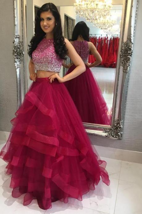 Ombre Prom Dress,two Piece Ball Gowns,ball Gowns Prom Dresses 2017,sequins Beaded Prom Dress