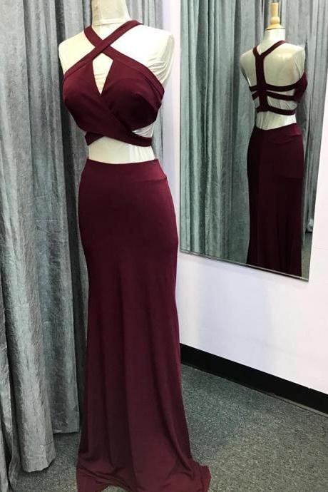 two piece prom dress,mermaid prom dress,burgundy prom dress,mermaid evening gowns,long party dresses