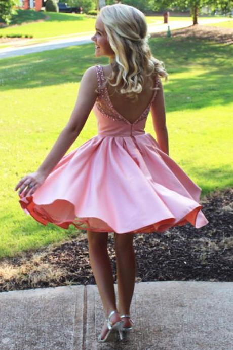Pink Homecoming Dress,short Mini Ball Gowns,swing Party Dress,homecoming Dresses 2017