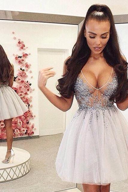 V Neck Homecoming Dress,tulle Prom Short Dress,chic Prom Dress,short Cocktail Party Dresses