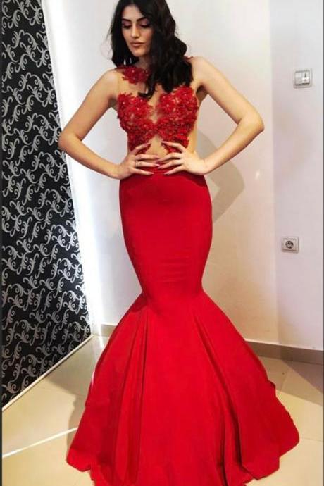Illusion Prom Dress, Illusion Evening Dresses,Red Evening Dress, Red