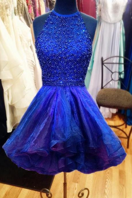 Ombre Prom Dress,ombre Homecoming Dresses,halter Prom Short Dress,ruffles Dress,juniors Prom Dress