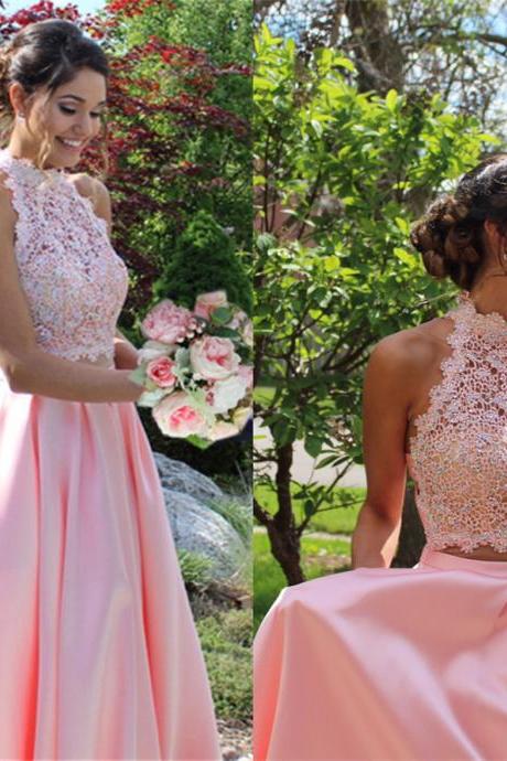 pink prom dresses,two piece prom dress, 2 piece prom dress,long prom gowns 2017,open back prom gowns