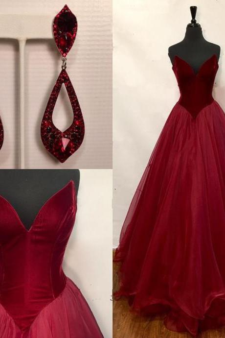 V Neck Prom Dress,burgundy Ball Gowns,velvet Prom Dresses 2017,long Evening Gowns