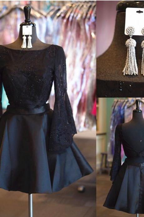 black homecoming dress,long sleeves homecoming dress,two piece prom dresses short