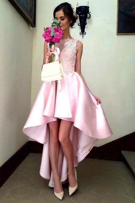 pink prom gowns,high low prom dress,elegant party dress,summer prom dresses