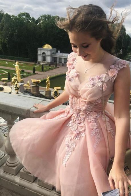 Elegant Homecoming Dresses,pink Prom Dresses,flower Prom Dress,cute Party Dresses,semi Formal Dresses