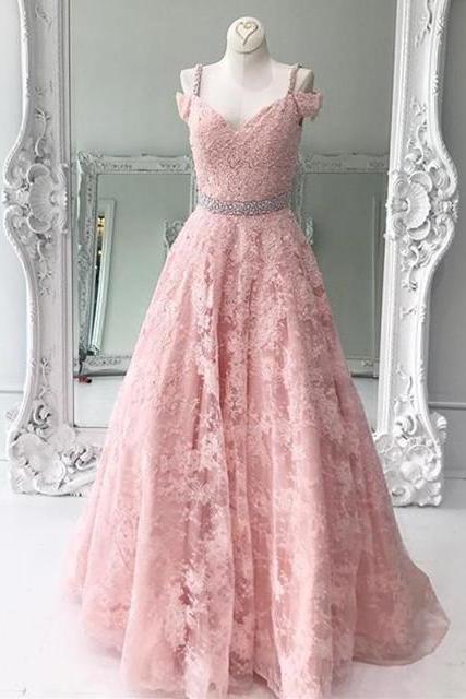 Pink Prom Dress, Lace Prom Dress,long Evening Gowns,elegant Formal Dresses