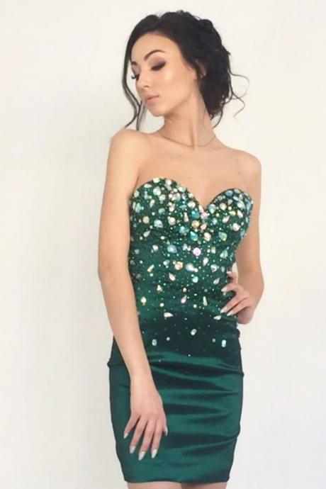 Emerald Green Homecoming Dresses,Sheath Cocktail Dress,Short Prom Dresses,Semi Formal Dresses