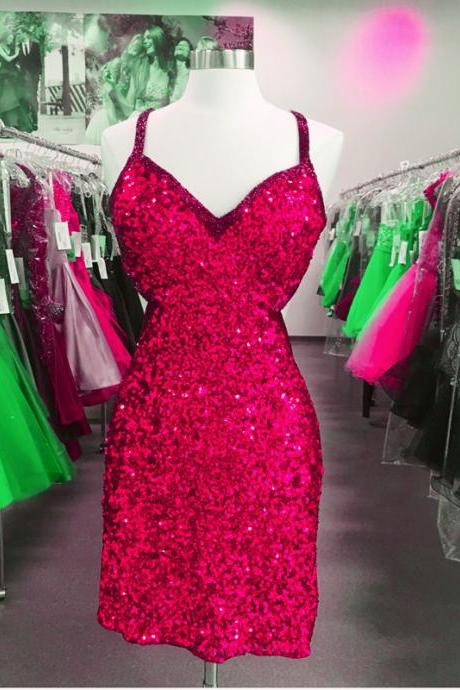Sequins Party Dress,sparkly Homecoming Dress,cross Back Prom Short Dress,semi Formal Dresses