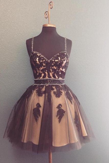 Tulle Homecoming Dress,Short Prom Dresses Lace Appliques,Sweetheart Cocktail Dresses