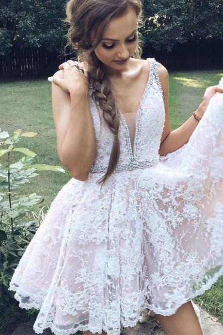 Short Lace Homecoming Dress,cute Prom Short Dress,white Cocktail Dress