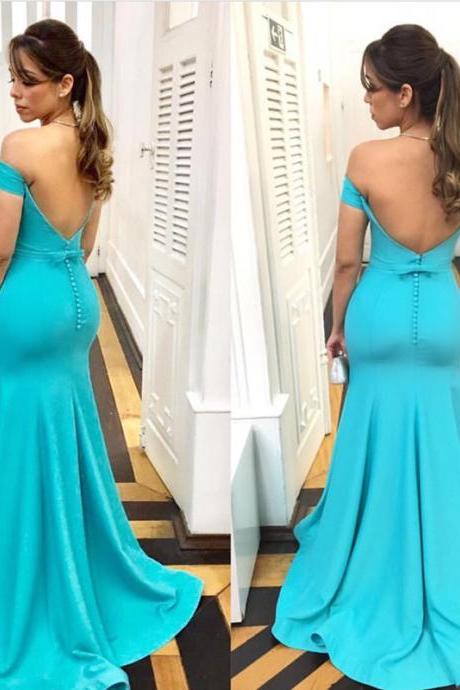 Turquoise Prom Dress,mermaid Evening Gowns,backless Prom Dress,bow Back Dress