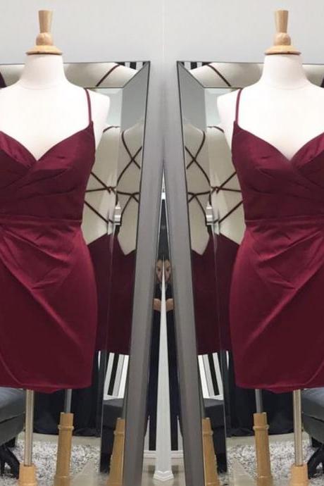 Sheath Homecoming Dress,Burgundy Homecoming Dress,Cross Back Prom Short Dresses