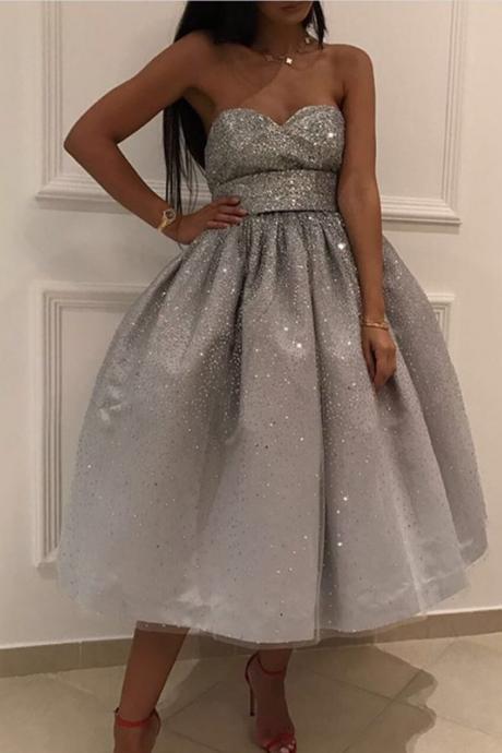 Bling Bling Sequins Ball Gowns,silver Homecoming Dress,swing Party Dress,short Prom Dresses