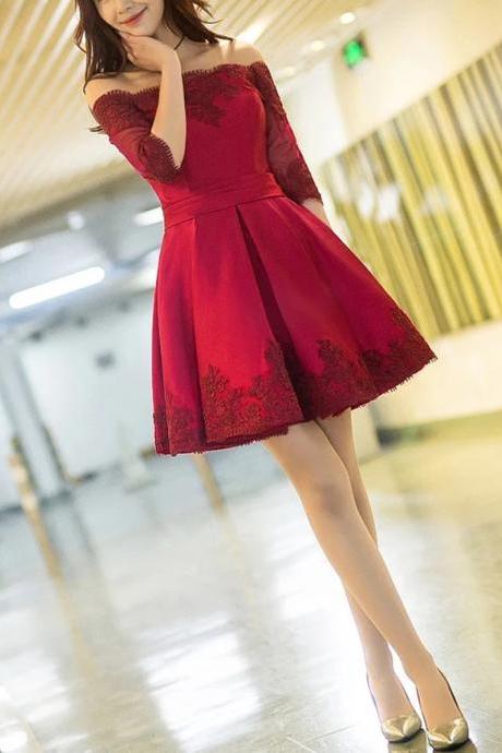 Burgundy Bridesmaid Dresses,short Party Dress,short Homecoming Dresses With Sleeves