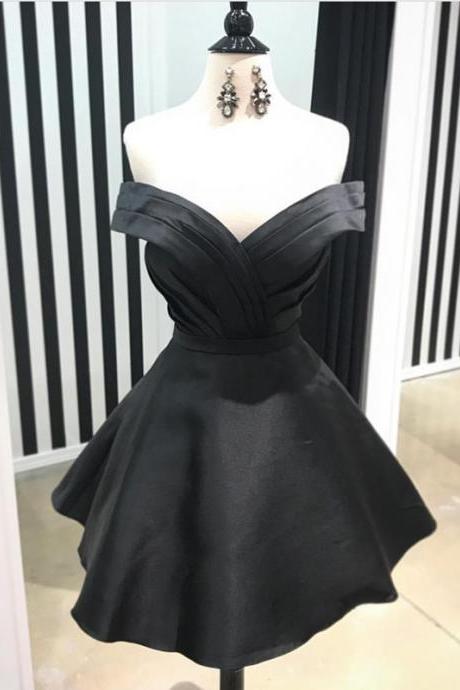 Short Black Homecoming Dress,off The Shoulder Prom Dress,v Neck Party Dresses
