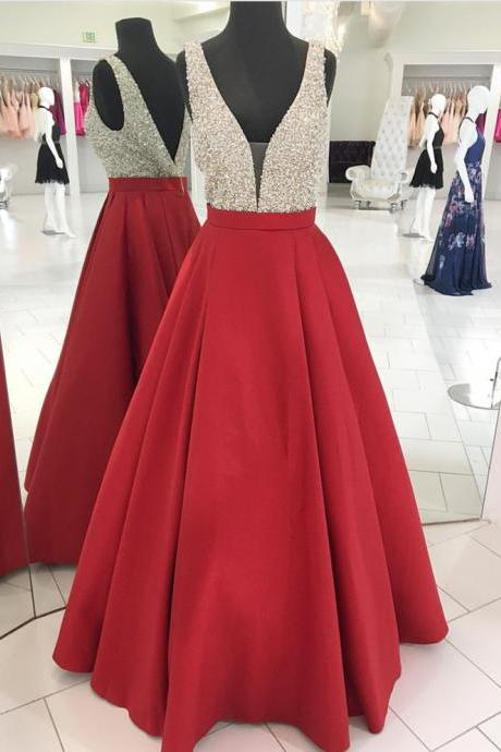 v neck prom dress,burgundy prom dress,ball gowns prom dress,sequin beaded evening gowns