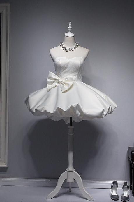 White Homecoming Dress,Short Mini Prom Dress,Ball Gowns Party Dress,Bow Cocktail Dress