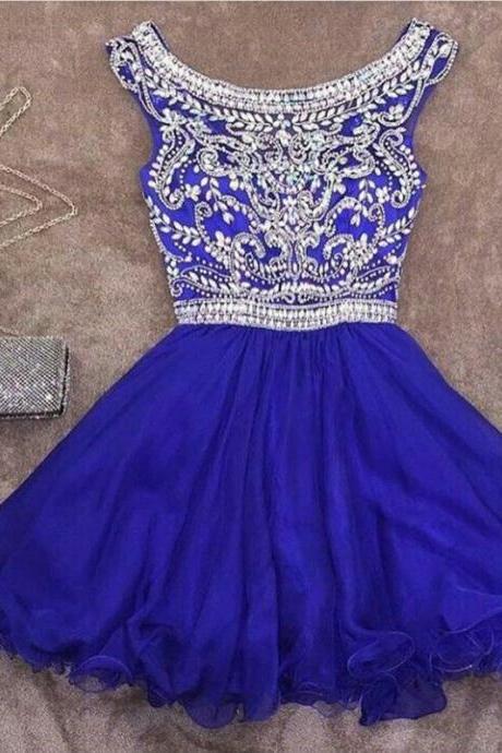 Royal Blue Homecoming Dress,crystal Beaded Homecoming Dress,short Prom Dress,semi Formal Dress