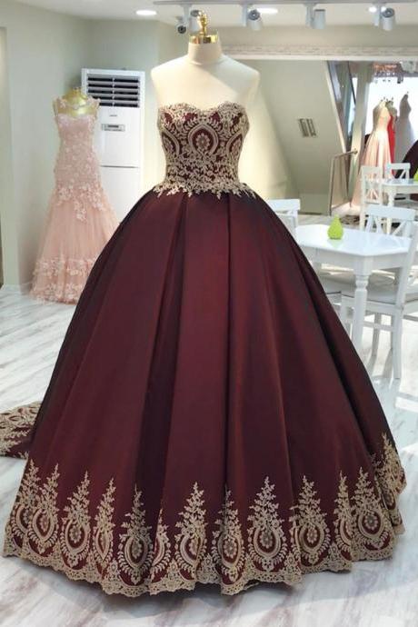 wine red wedding dress,burgundy wedding gowns,ball gown wedding dresses,bridal dress 2016,gold lace appliques wedding dress