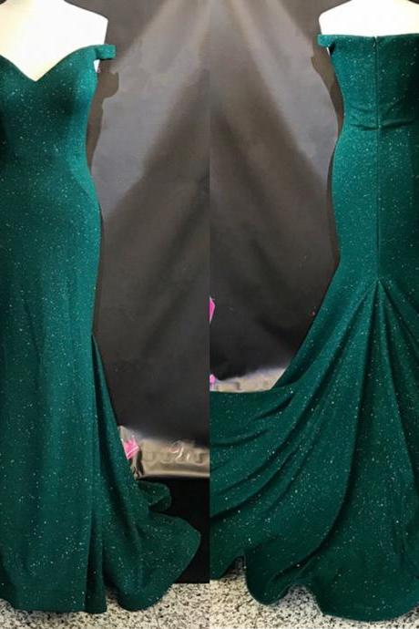 Emerald Green Evening Dresses,Mermaid Prom Dress,Sequins Evening Gowns,Off Shoulder Prom Dresses