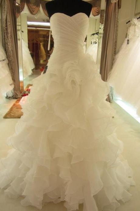 Pleated Sweetheart Organza Ruffles Mermaid Wedding Dresses 2016 Custom Made Bridal Gowns