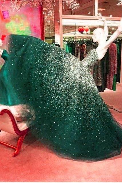 Crystal Beaded Sweetheart Ball Gown,Emerald Green Prom Dresses,Ball Gowns Prom Dresses