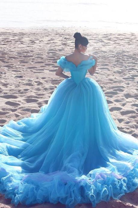 Royal Blue Organza Ruffles Cinderella Dresses,Prom Quinceanera Dresses For Sweet 16