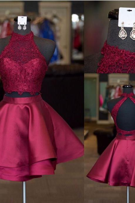 Burgundy Homecoming Dresses,two Piece Prom Dresses,two Piece Homecoming Dress