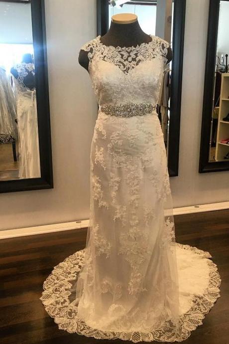 Chic Lace Open Back Mermaid Wedding Dresses With Crystal Sashes
