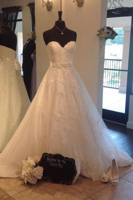 A Line Sweetheart Princess Wedding Dresses 2016 Lace Appliques Gowns