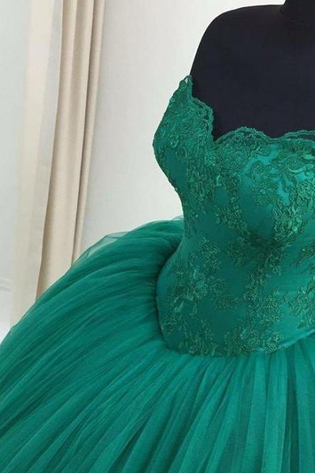 Green Lace Sweetheart Ball Gowns Prom Dress,quinceanera Dresses 2016
