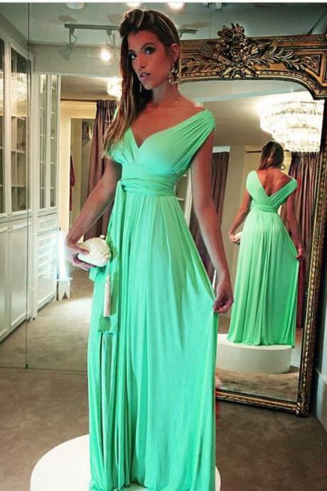 V Neck Prom Dress,mint Green Bridesmaid Dress,long Evening Gowns,vestidos De Festa