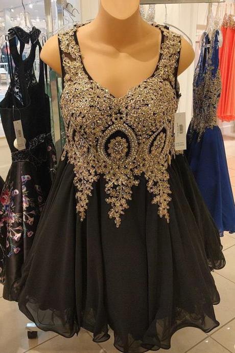 Elegant Black Chiffon Short Prom Dresses 2016 Homecoming Dresses